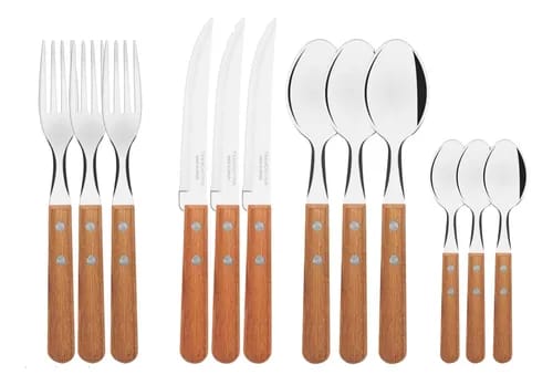 Set de cubiertos x12 Tramontina madera – cuchillo, tenedor y cuchillo