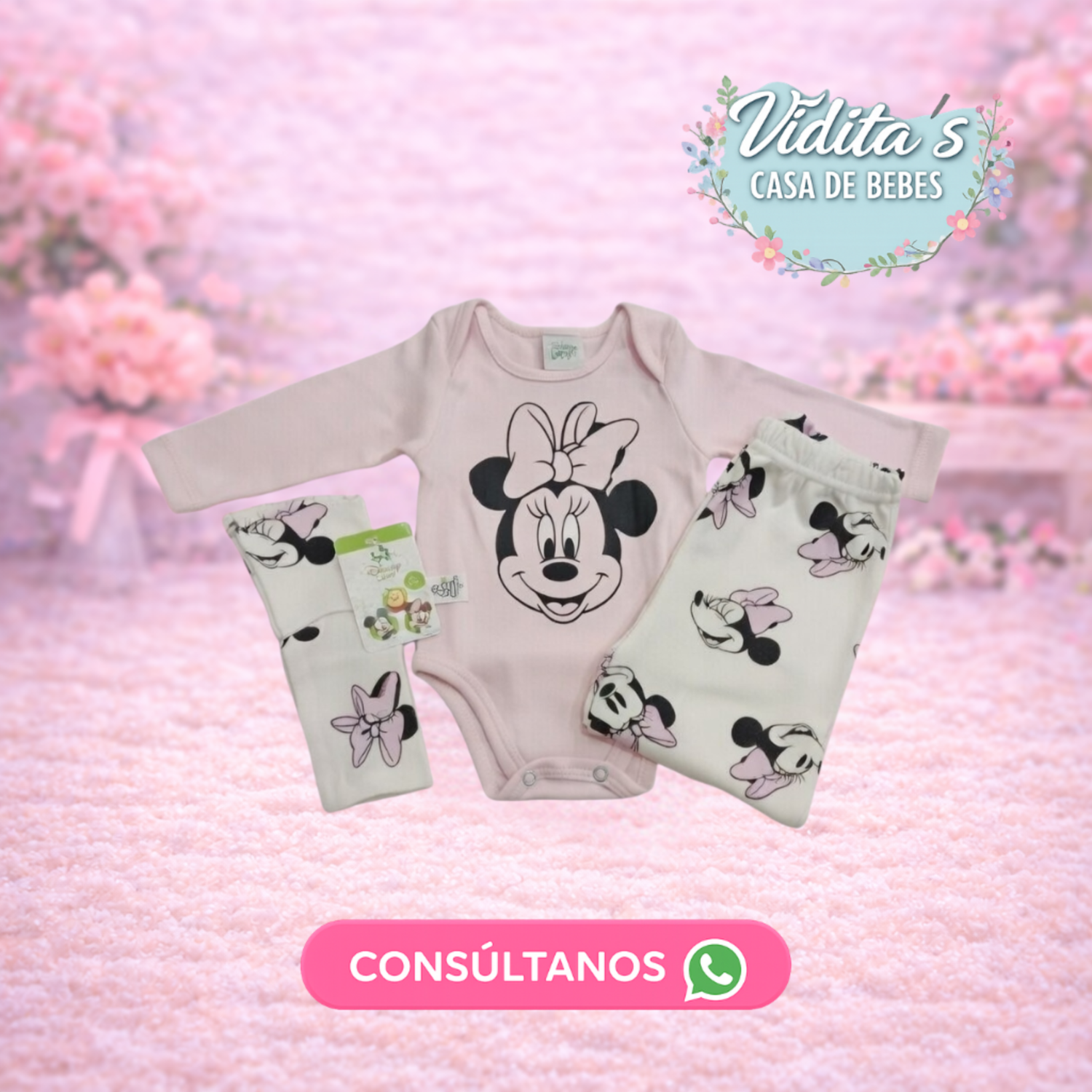 Ajuar de Bebé Minnie 3 Piezas Algodón