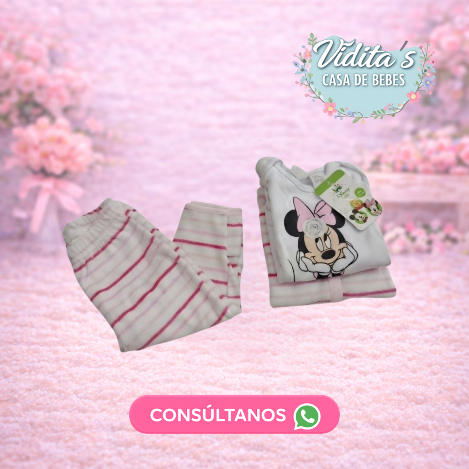 Ajuar de Bebé Minnie 3 Piezas (Body + Busito + Pantalón)