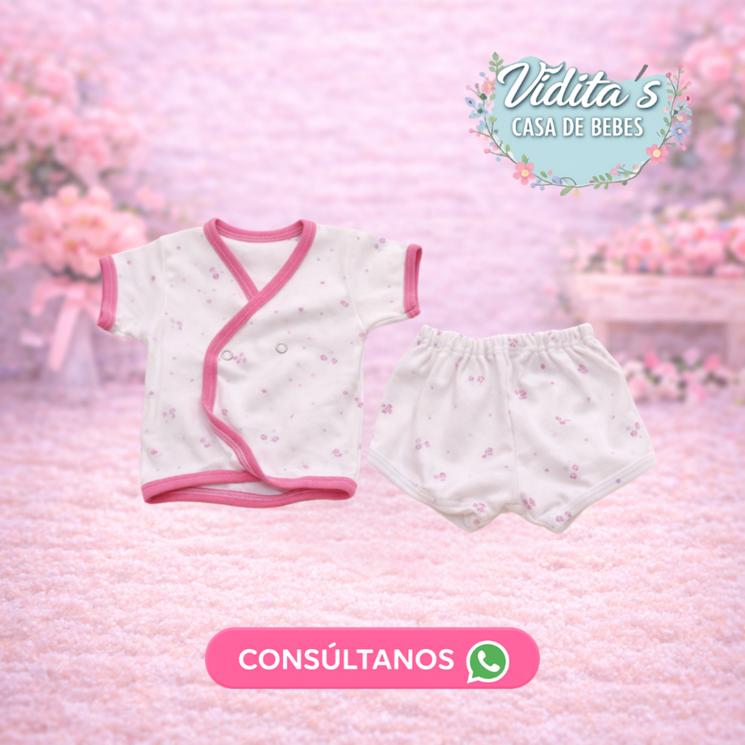 Ajuar de Bebé 2 Piezas Rosa (Batita Cruzada + Short)