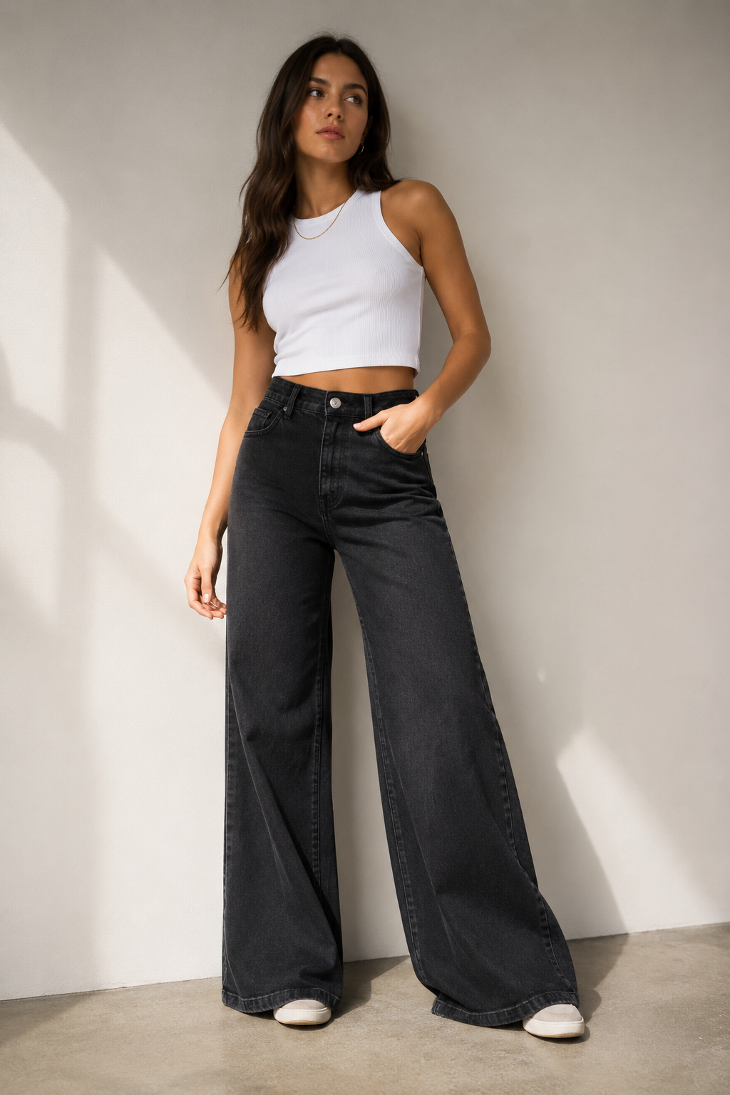 Wide leg negro elastizado